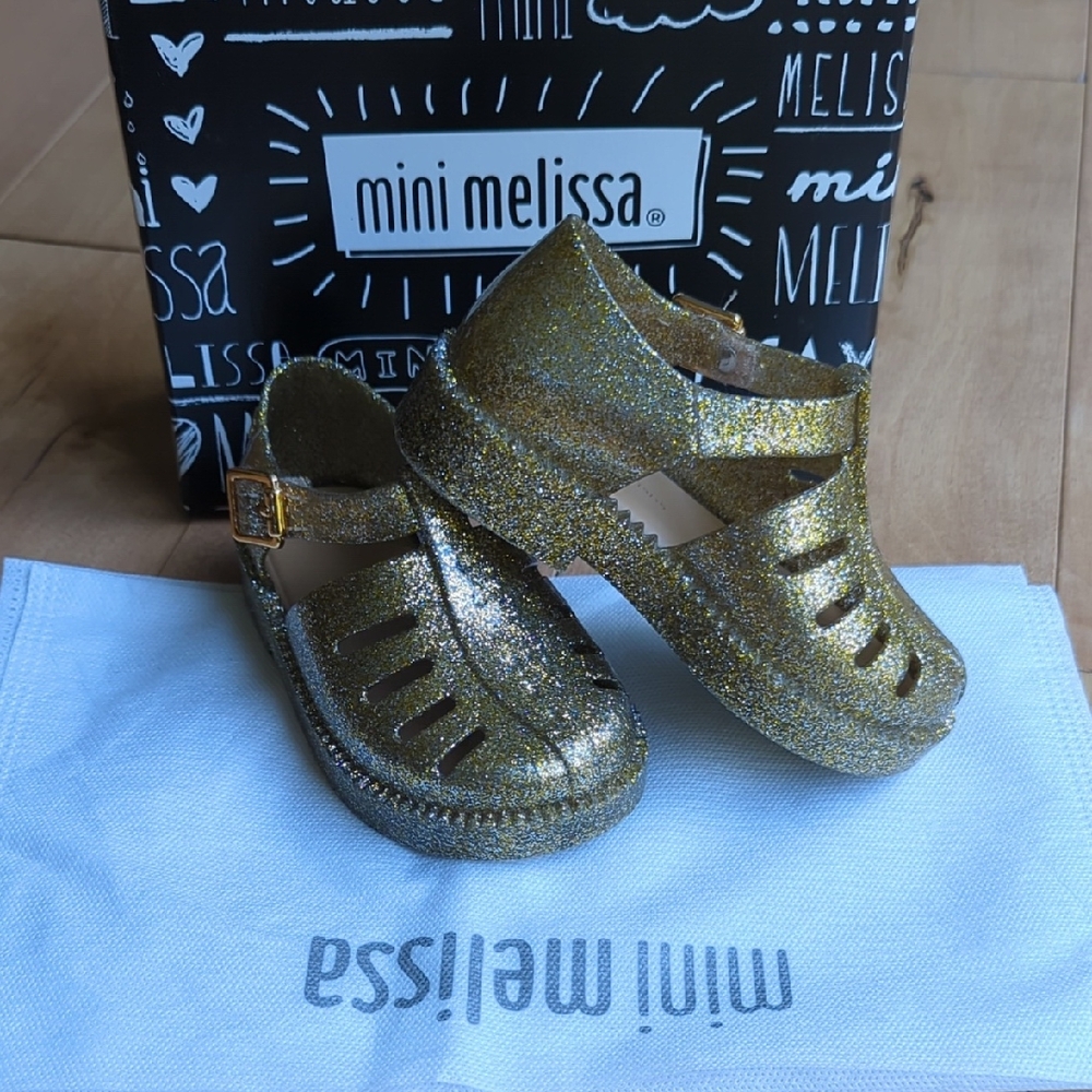 Mini Melissa Girls Glitter Gold Jelly Sandals